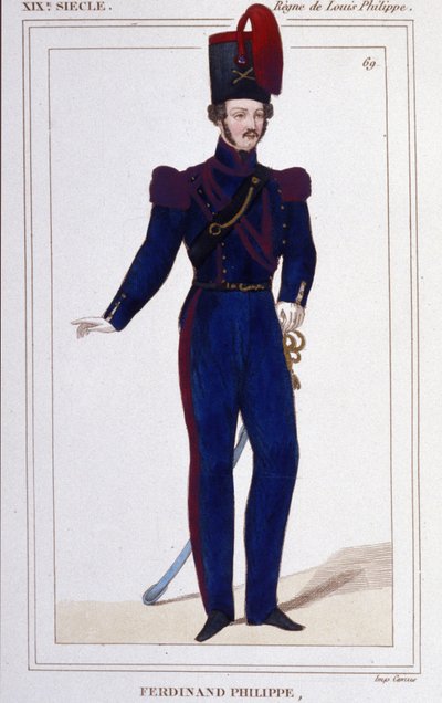 Ferdinand Philippe (Ferdinand-Philippe) Louis, Duque de Chartres, depois Duque de Orléans (1810-1842). Príncipe francês, filho do Rei Louis Philippe 1er (Louis-Philippe) da França. Gravura a partir de 1850 de Unknown artist