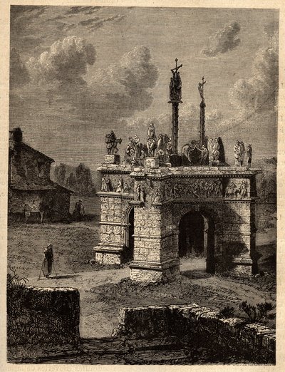 Finistere - Brittany - Le calvaire de pleyben - Enclos paroissial de Pleyben - Pleyben Parish close - gravação em "PATRIE" - DESCRIPTION PECTUREQUIRESSE DE LA FRANCE EN 6 VOLUES BY LUCIEN HUARD - final do século XIX de Unknown artist