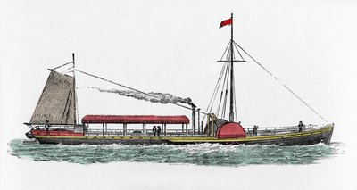Primeira viagem do barco a vapor "Clermont" de Robert Fulton (1765-1815), engenheiro americano no rio Hudson, EUA de Unknown artist