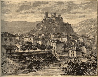 Foix - Ariege - Occitanie - gravura em "PATRIE" - DESCRIÇÃO PECTUREQUIREQUE DE LA FRANCE EN 6 VOLUES BY LUCIEN HUARD - final do século XIX de Unknown artist