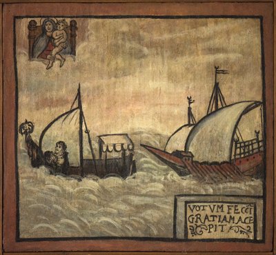 Ex-voto (ex voto) marinheiro, oferta popular como penhor de devoção e gratidão do marinheiro sobrevivente aos perigos do mar vindo da Igreja de Carmine, Torre del Greco, perto de Nápoles de Unknown artist