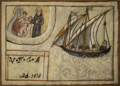 Antigo marinheiro de voto (ex voto), oferta popular como penhor de devoção e gratidão do marinheiro sobrevivente aos perigos do mar provenientes da Igreja de Carmine, Torre del Greco, perto de Nápoles, Itália do século XIX de Unknown artist