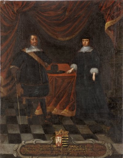 Frederic III de Holstein Gottorp e Marie Elisabeth de Saxe - Duque Frederick III de Holstein-Gottorp (1597-1659) e Duquesa Marie Elisabeth (1610-1684), Anônimo . Óleo sobre tela. Tamanho: 103,5x79,5 cm. Museu Nacional de Estocolmo de Unknown artist