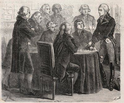 Revolução Francesa: Conde Louis Marie de Narbonne-Lara (Narbonne Lara) (1755-1813) mostrando seus planos nos comitês da assembléia - Gravando no "Mundo Ilustrado". de Unknown artist