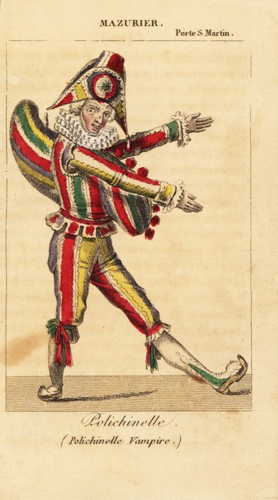 Dançarino e mímico francês Charles-Francois Mazurier como Polichinello em Polichinelle Vampire por Theodore de Banville no Theatre de la Porte Saint-Martin de Unknown artist