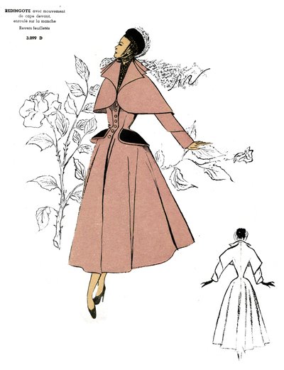 Moda francesa, design do casaco Redingote. de Unknown artist