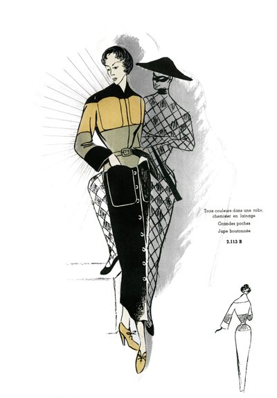 Moda francesa, design de vestido de camisa de lã. de Unknown artist
