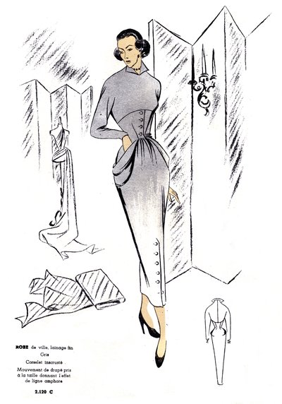 Moda francesa, design de vestidos de cidade em lã. de Unknown artist