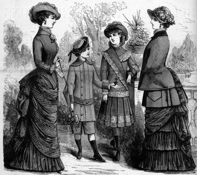 A moda feminina e infantil francesa no século XIX. Publicidade de 1882. Gravura em "O Mundo Ilustrado" n°1302 de 11 de Março de 1882. de Unknown artist