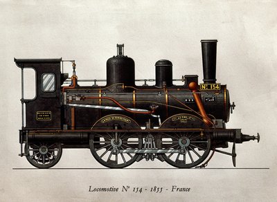 O comboio francês: Locomotiva Numero 154 de 1855. Gravura. Paris, Artes Decorativas de Unknown artist