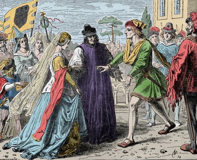 Recepção de Eleanor Friedrich - Frederic III (Frederic V de Habsburgo) (1415-1493), Imperador Romano recebe Alienor de Portugal (1434-1467) de Unknown artist