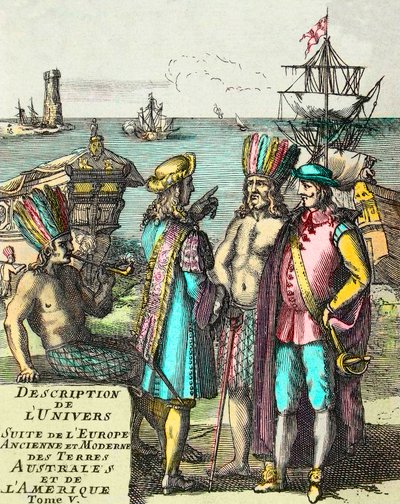 Frontispício de "Descrição da Suíte Universo da Europa Antiga e Moderna, Terras do Sul e América" Volume V, de Alain Manesson Mallet (1630-1706) de Unknown artist