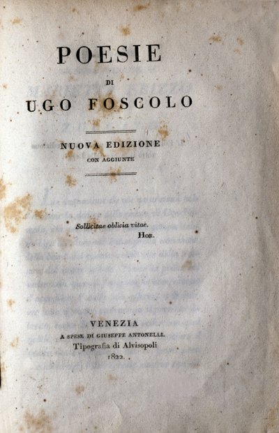 Frontispício de "Poesia" do poeta e dramaturgo italiano Ugo Foscolo (1778-1827) 1822 de Unknown artist