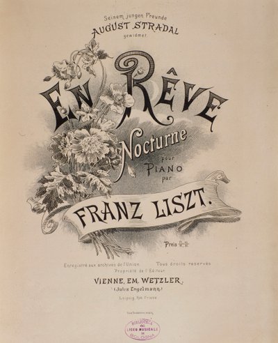 Frontispício da partitura "En reve" de Franz Liszt (1811-1886) Bolonha do século XIX, museo musicale civico de Unknown artist