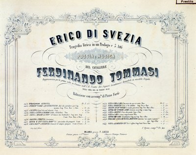 Frontispício de Henrique da Suécia, ópera de Ferdinando Tommasi de Unknown artist