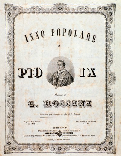 Frontispício da partitura Hino popular para Pio IX de Gioacchino Rossini de Unknown artist