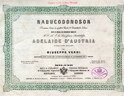 Frontispício da partitura da ópera Nabucco de Giuseppe Verdi de Unknown artist