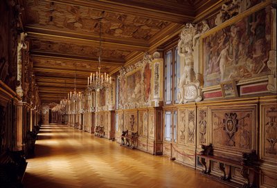 Galerie François I no castelo de Fontainebleau: trabalhos em madeira e pinturas murais realizados no século XVI de Unknown artist