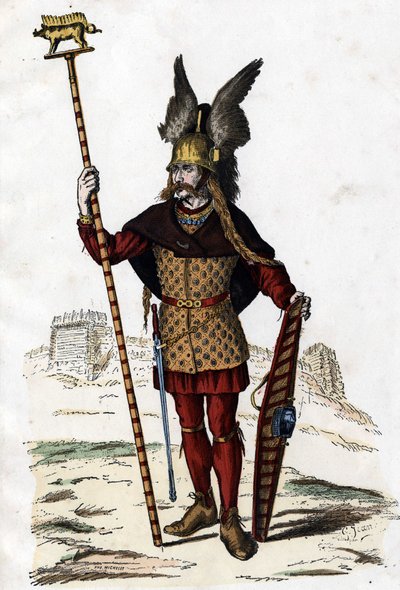 Líder galego com o sinal da guerra - em "The Civil and Military Costumes of the French through the centuries Paris F. Roy 1882". de Unknown artist
