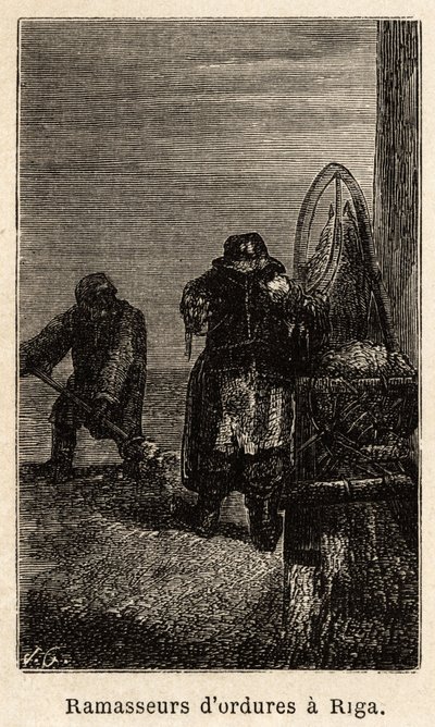 Apanhadores de lixo em Riga. Desenho de Henriet, para ilustrar a sua viagem às províncias bálticas russas em 1851-54. Gravura em "Le tour du monde", editado por Edouard Charton de Unknown artist