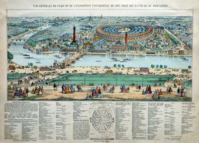 Vista geral da Exposição Mundial de 1867 em Paris. Ao fundo: o parque da escola militar do Champ de Mars. Gravura de Paris, Musee Carnavalet de Unknown artist