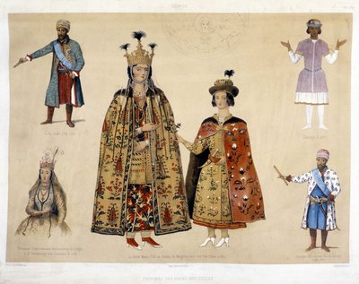 O quadro de trajes georgiano nos séculos XVI e XVII: Rei Irakli (1744 - 1798), Gheorghi X (1687), Princesa Chartchevadze (Embaixadora da Geórgia em São Petersburgo sob Catarina II 1780), Rainha Maria (filha de Dadian de Mingrelie com seu filho Otthia 1 de Unknown artist