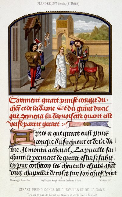 Girart despede-se do cavaleiro e da dama - fac-símile da iluminação do século XV de Unknown artist