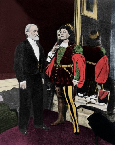 Giuseppe Verdi e Victor Maurel (em Iago), em fevereiro de 1887, no Scala de Milão, após a estréia de Otello. de Unknown artist