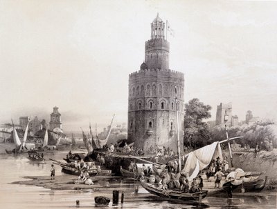 Gold Tower, Sevilha, "Espanha artística e monumental de locais e monumentos famosos da Espanha" por Don Genaro Perez de Villa de Unknown artist