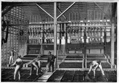 Mineração de ouro: oficina de moagem de quartzo de ouro encontrada nas minas de ouro da Nova Zelândia (Nova Zelândia) de Unknown artist