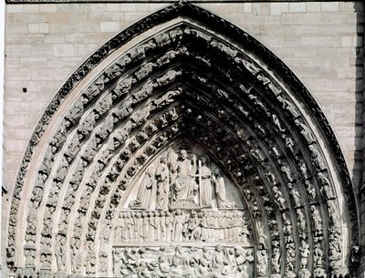 Arte Gótica: detalhe do portal central da Catedral de Notre Dame de Paris de Unknown artist
