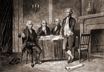 Governador Morris (1752-1816), com Adams, Hamilton e Jefferson. de Unknown artist