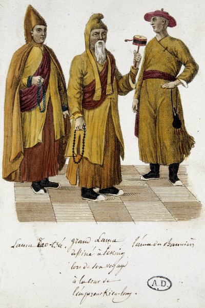 Grand Lama e Lama Lao-Tseu (?) visitando a corte de Pequim - gravura de Unknown artist