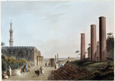 Pilares de granito no pórtico de canopus na antiga Alexandria - em "Vistas no Egipto, Palestina e outras partes do Império Otomano". de Unknown artist