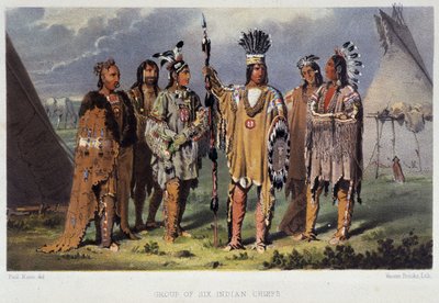 Grupo dos Seis Chefes Indianos - em "Wandering of an artist among the indians of north america" por Paul Kane, Longmans & Roberts, Londres de Unknown artist