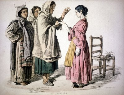 Leitura cigana em mãos - em "Costume do Reino de Nápoles", De Bourcard de Unknown artist