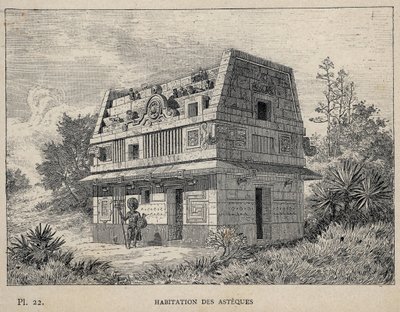 Habitation des Asteques (Azteques) (ome of the Aztecs) - gravura de 1889 em "Histoire de habitation humaine à l