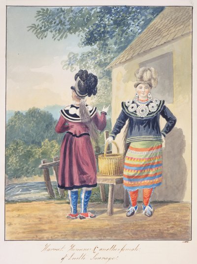 Harriet Huronne e outra mulher de Lorette Sauvage, c.1843-50 (aguarela) de Unknown artist