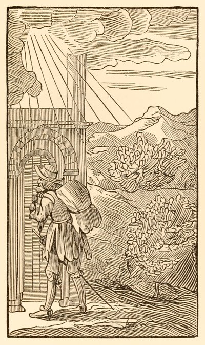 Aquele que vai entrar deve primeiro sem ficar batendo na porta ... dos peregrinos progredir deste mundo, para o que está por vir John Bunyan (1628-1688) O peregrino chega à entrada para de Unknown