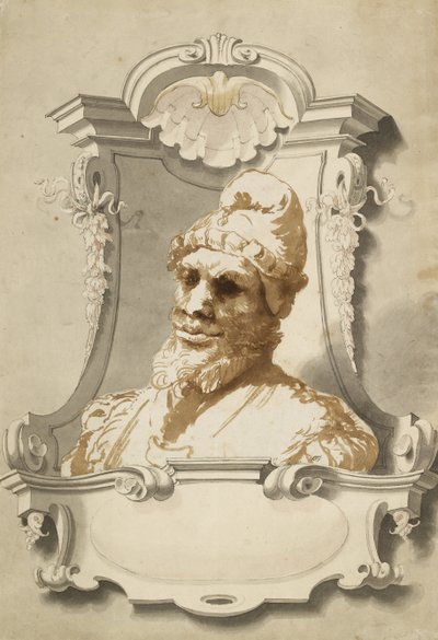 Cabeça de homem, cerca do século XVII (desenho a pincel em bistre) de Unknown artist