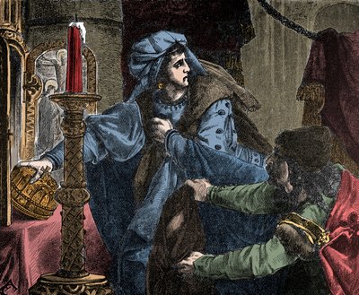 Helene Kottanner (Kottanerin, Kottannerin) (1439-1440) rouba a coroa real de Santo Estêvão (Coroa Sagrada da Hungria) em 1440 (Estêvão I da Hungria) ( de Unknown artist