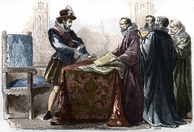 Henri IV (1553 - 1610) assinando a Edição de Nantes em 13 de Abril de 1598. de Unknown artist