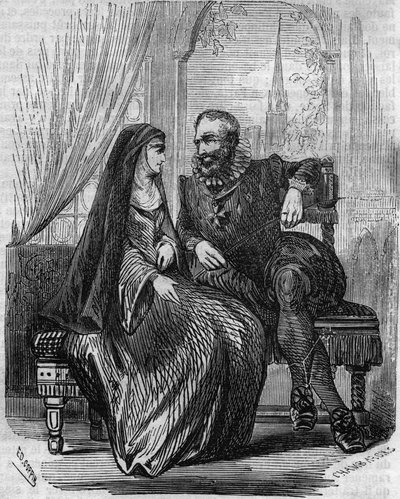 Henrique IV Rei da França (1553-1610) com a Abadessa de Montmartre Marie de Beauvilliers - Gravura do século XIX de Unknown artist