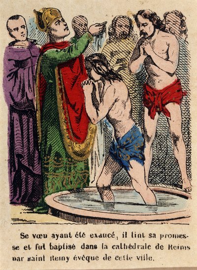 Seu voto tinha sido cumprido, Clovis foi batizado na catedral de Reims por São Rémi, bispo da cidade. de Unknown artist