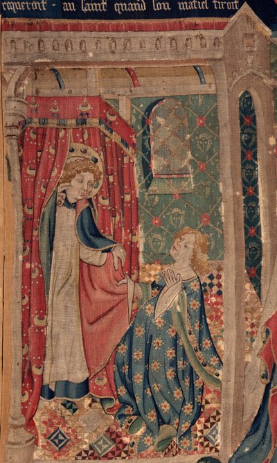 História de Saint Piat e Saint Eleuthère, Cena 11: As tentações de Saint Eleuthère (A menina tribuna vai morrer porque não pode obter o amor louco que a santa exige quando sua mantiela está puxando). Detalhe. de Unknown artist