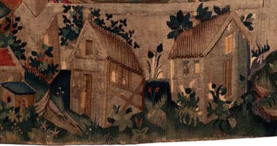 História de Saint Piat e Saint Eleuthère, Batismo de Cena 7 dos exilados, Detalhe do fundo. Duas casas. de Unknown artist