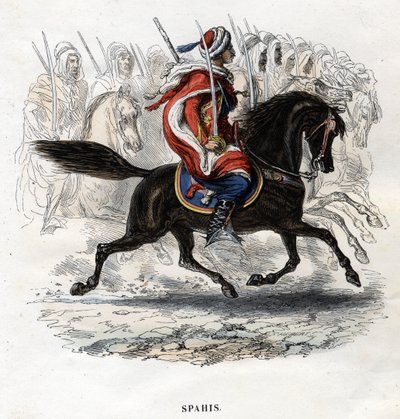 Horseback Spahis. Gravura de 1844. de Unknown artist