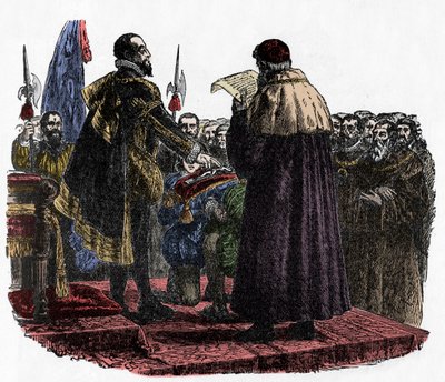 Hugh Capet faz o Juramento do Soberano - Hugues Capet (cerca de 941-996) rei dos Francos, pronunciou o juramento do Soberano em 987 -1882 de Unknown artist