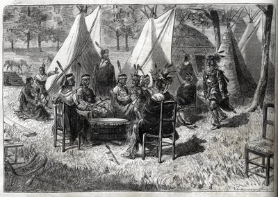 Zoológicos Humanos - Zoológico Humano - Exposições Etnológicas - Índios Mohas no Jardim da Aclimatação (O Diário Ilustrado de 1883) - Quinze Ameríndios do Nebraska de Unknown artist