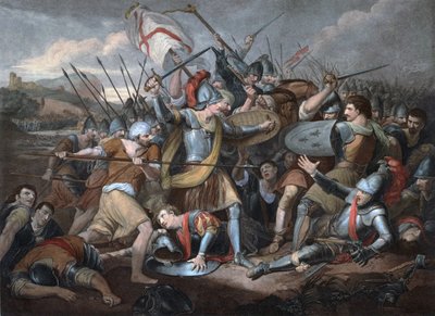 Guerra dos Cem Anos: "A Batalha de Azincourt em 25/10/1415" - Gravura de Unknown artist